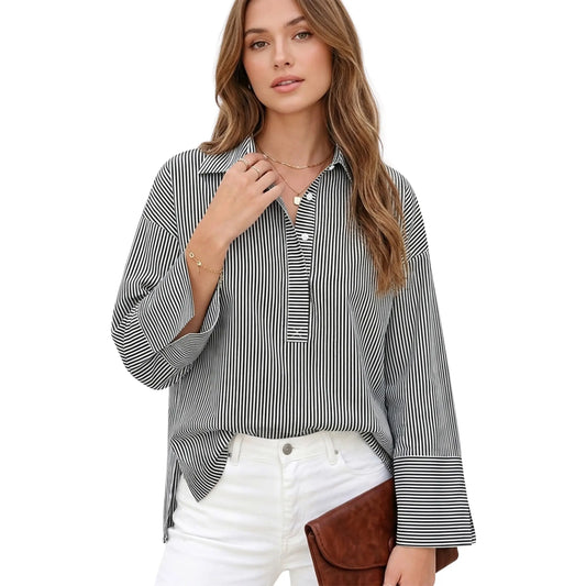 Women's Oversized Button-Down Henley Blouse