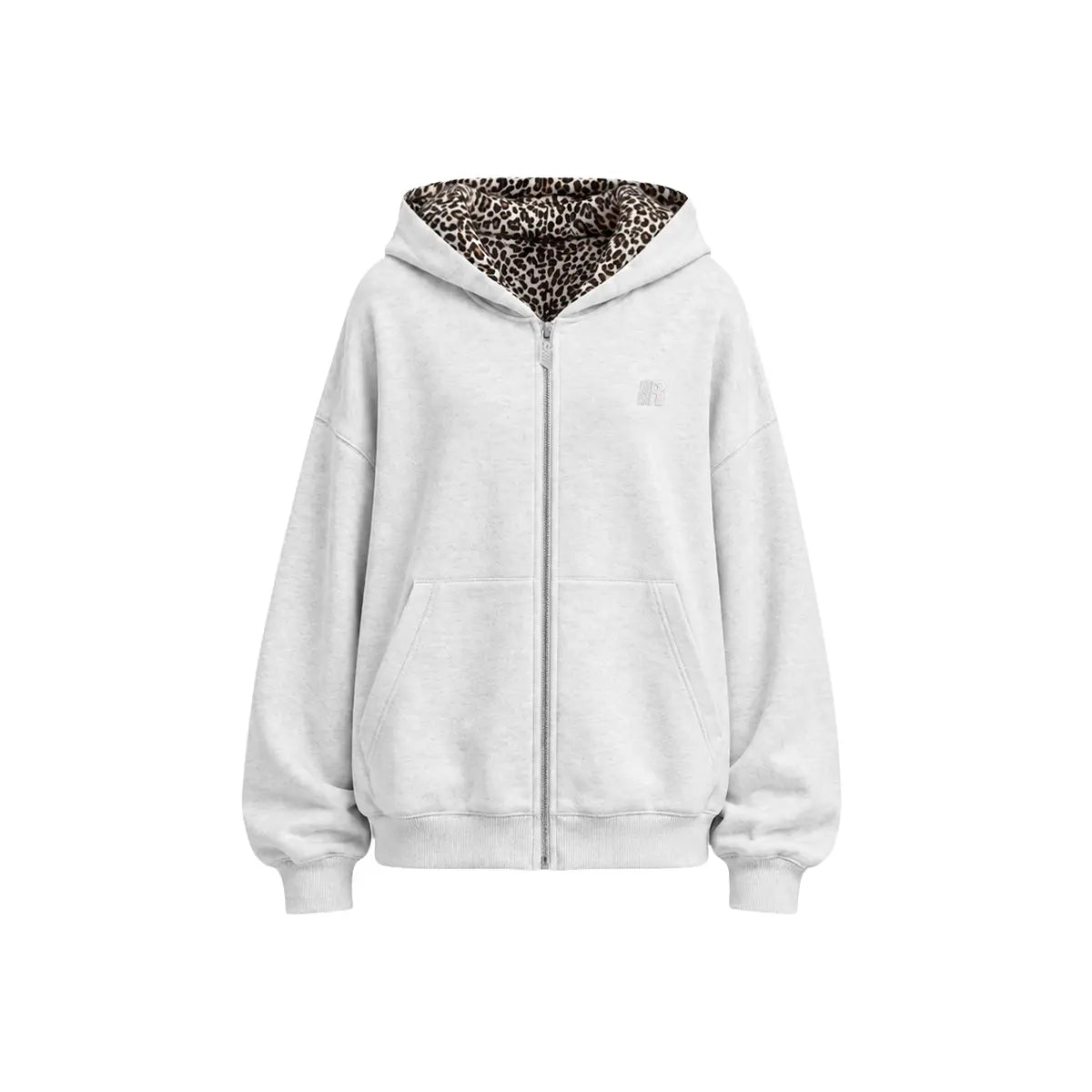 Leopard Print Zip-Up Hoodie – Oversized Cropped, Cute Ears Hood, Women Fleece
