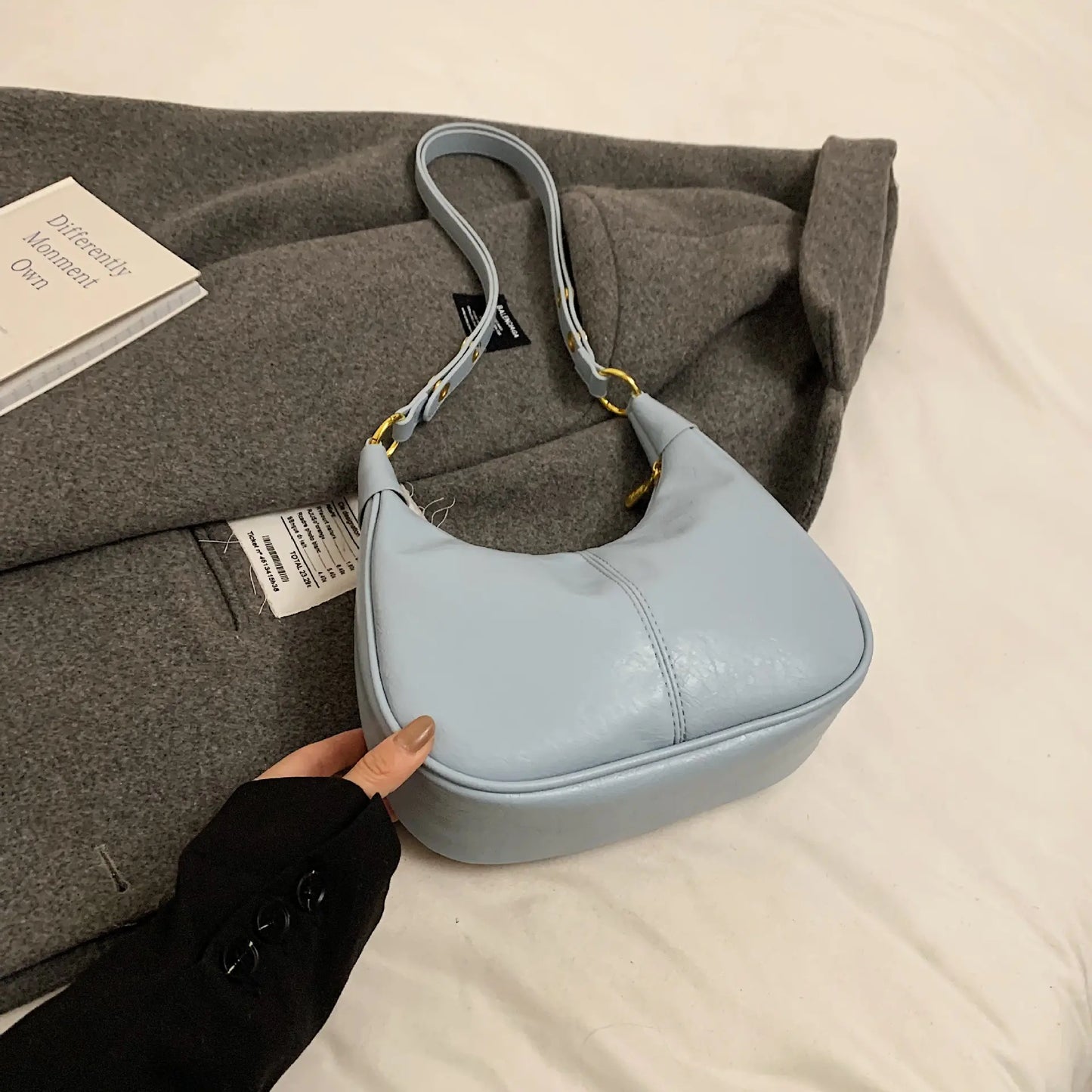 Women's Solid Color Zipper Shoulder Bag