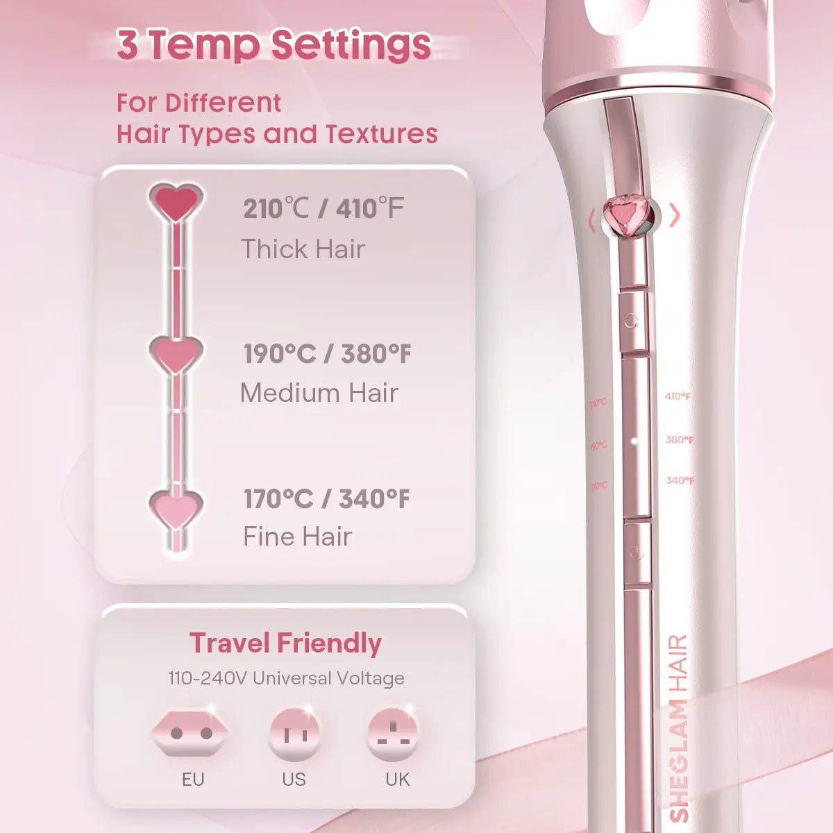 Automatic Curling Iron – 3 Barrel Sizes, 3-Level Temp, Ceramic Coating