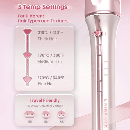 Automatic Curling Iron – 3 Barrel Sizes, 3-Level Temp, Ceramic Coating