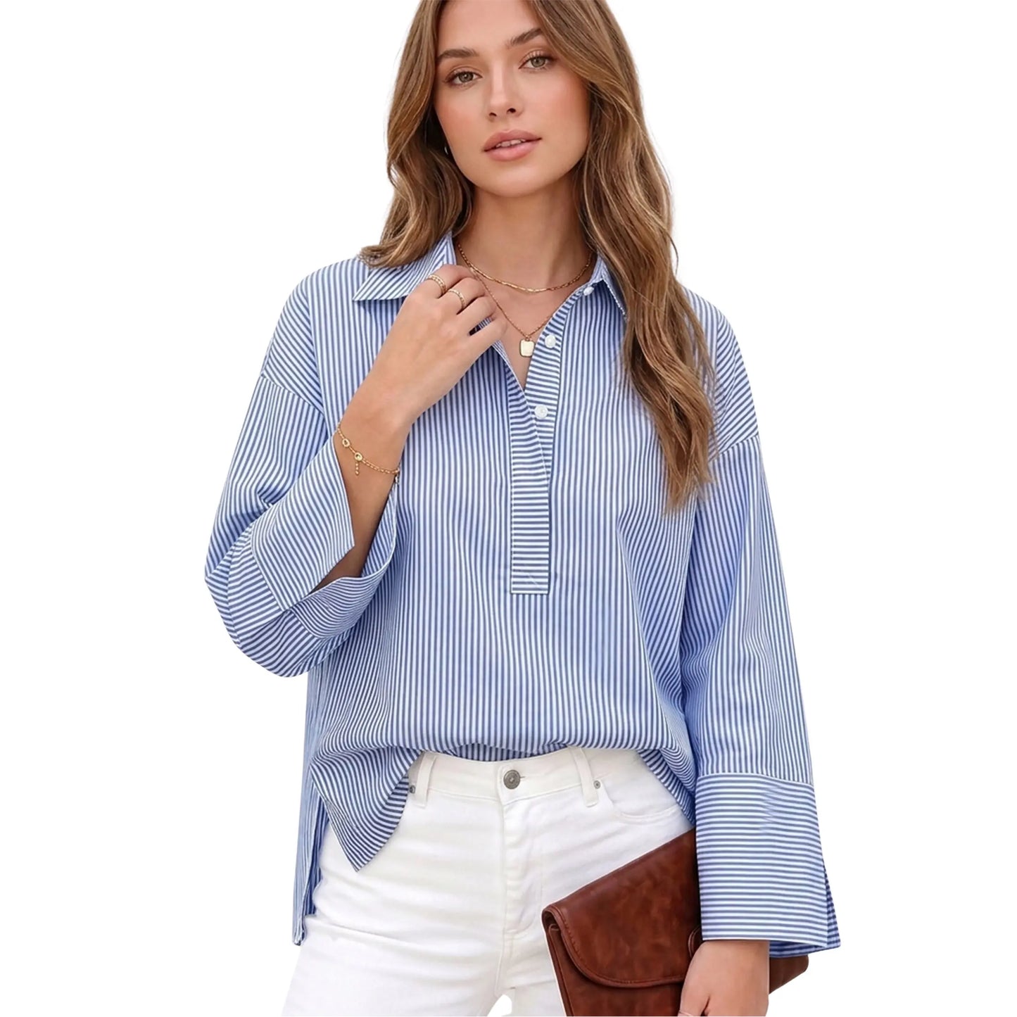 Women's Oversized Button-Down Henley Blouse
