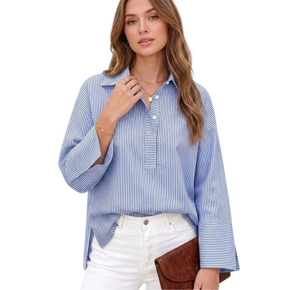 Women's Oversized Button-Down Henley Blouse