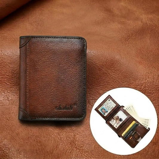 Men's PU Leather Tri-Fold Wallet – Vintage, Multi-Card Slots