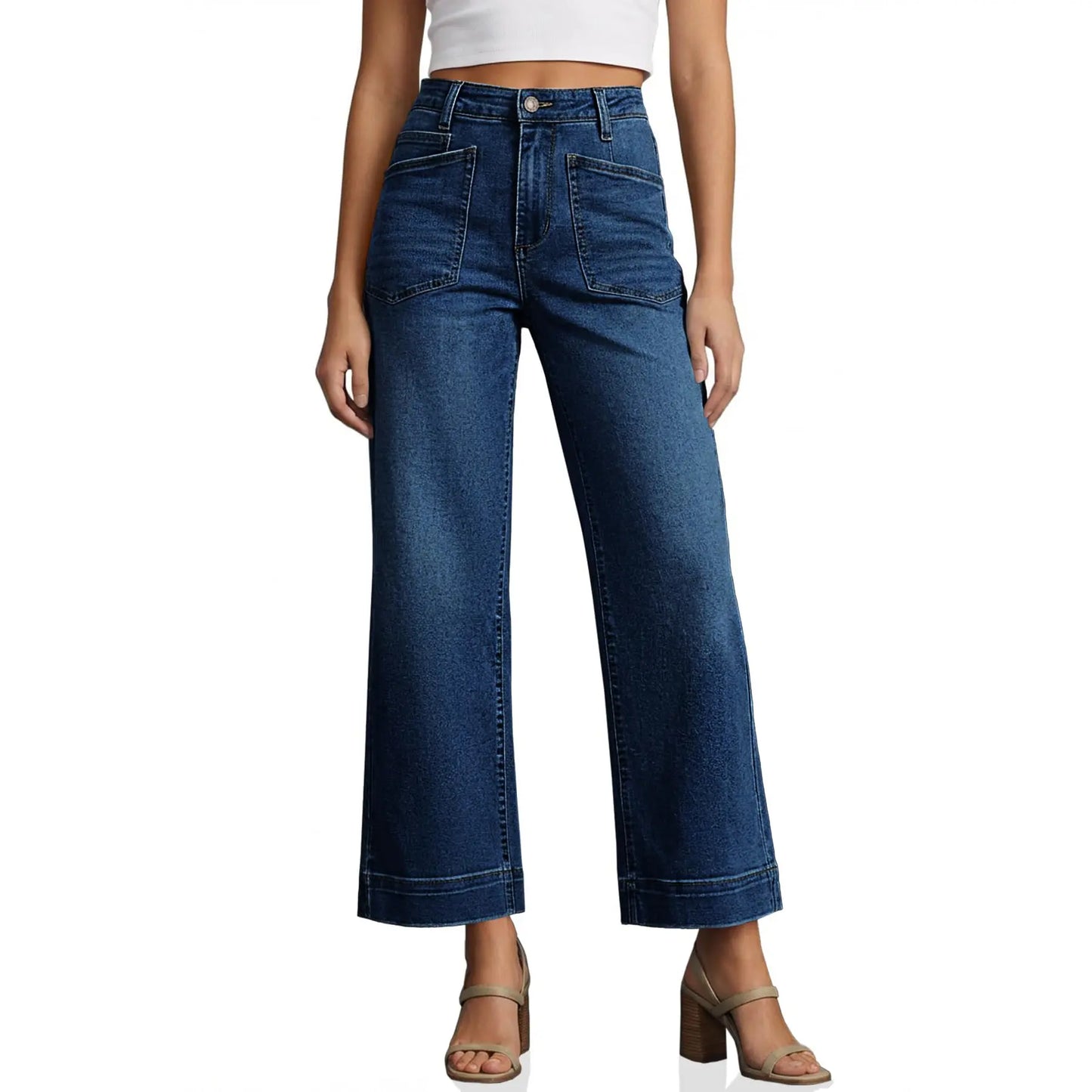 High-Waisted Capri Jeans – Stretchy, Frayed Distressed, Five Pockets, Women's