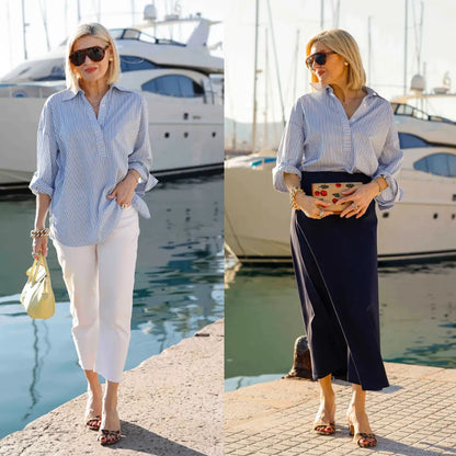 Women's Oversized Button-Down Henley Blouse
