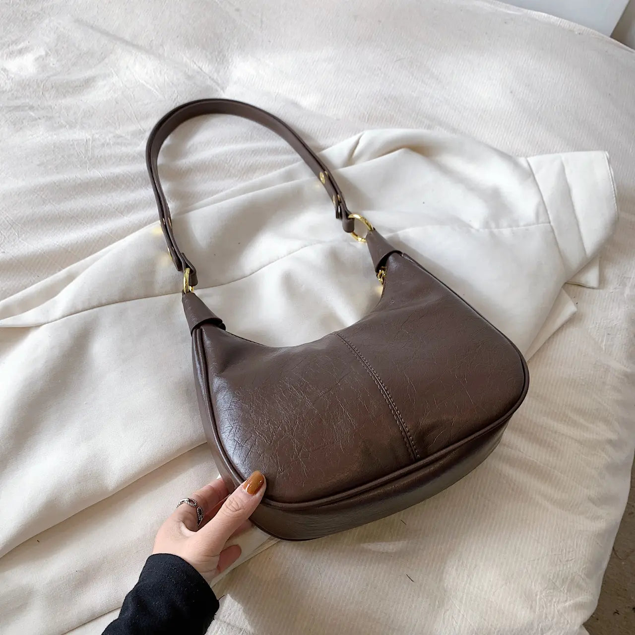 Women's Solid Color Zipper Shoulder Bag