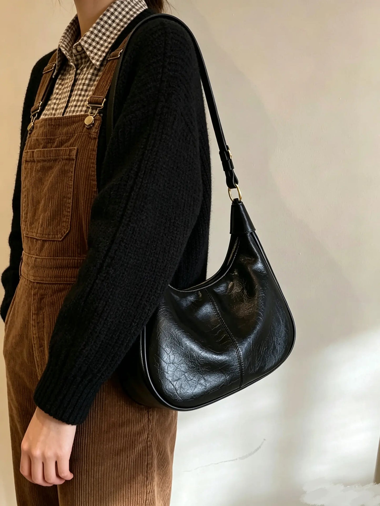 Women's Solid Color Zipper Shoulder Bag