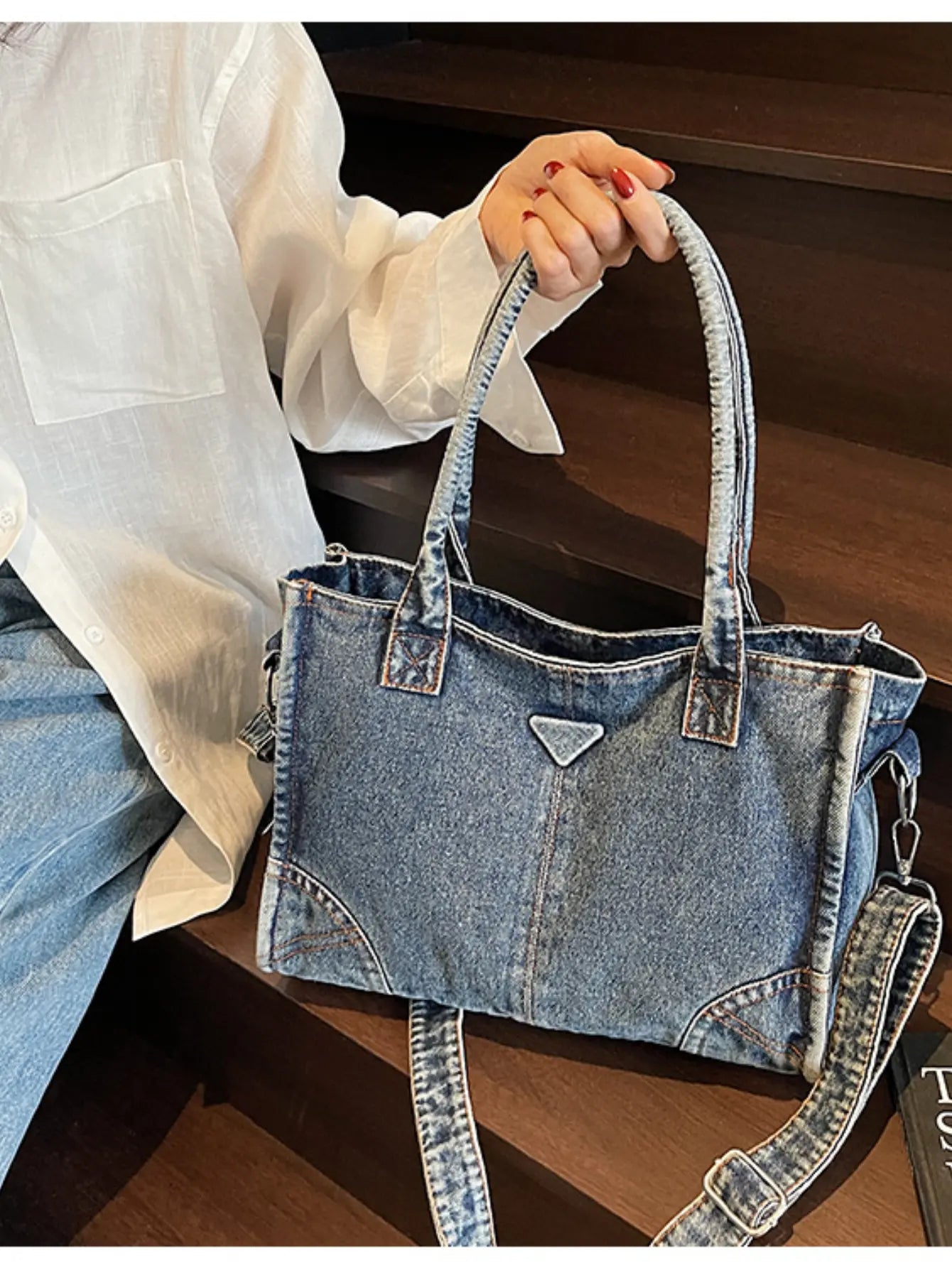 "Women's Washed Denim Tote Bag