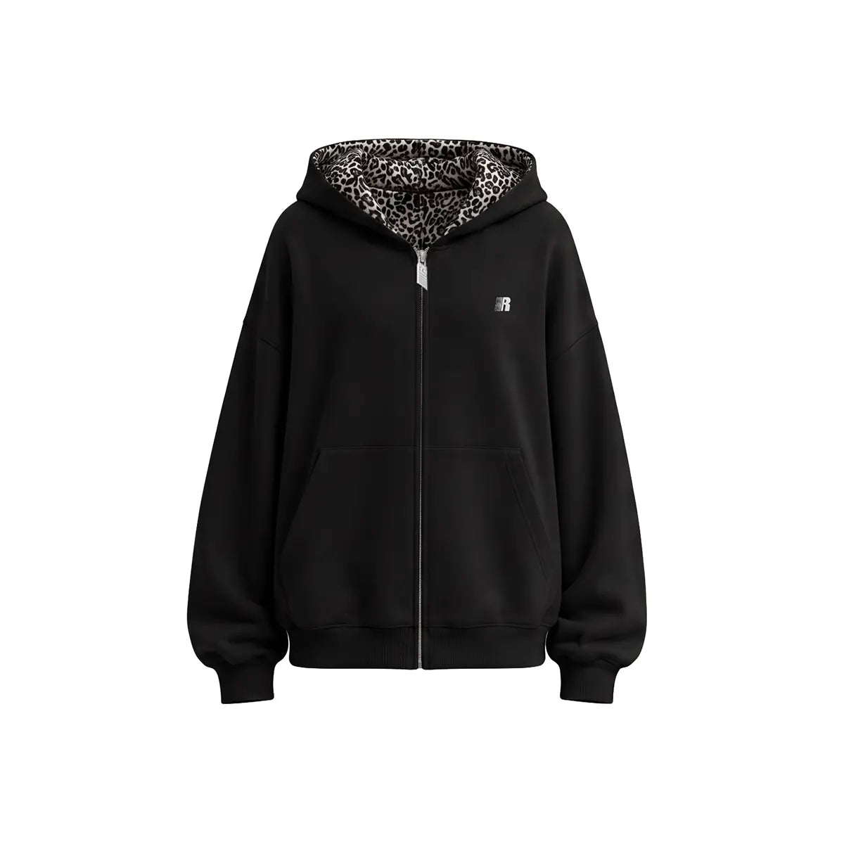 Leopard Print Zip-Up Hoodie – Oversized Cropped, Cute Ears Hood, Women Fleece