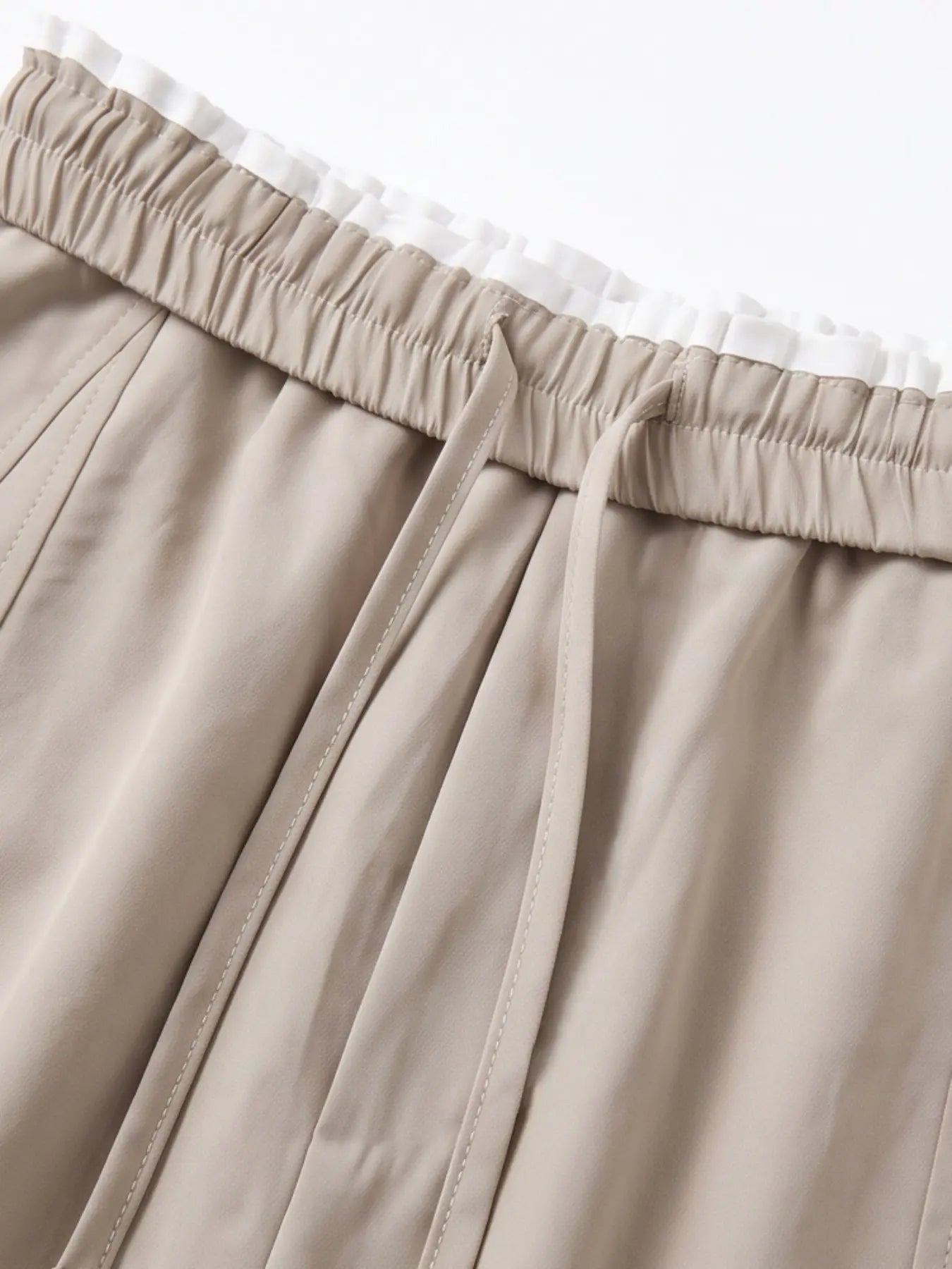 Women's Solid Creme Wide Leg Bubble Joggers