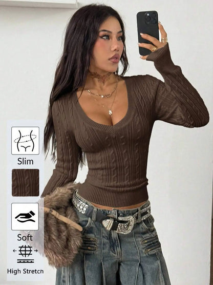 Women's V-Neck Cable Knit Sweater