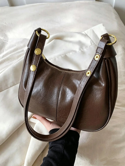 Women's Solid Color Zipper Shoulder Bag