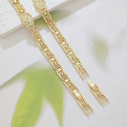Greek Key Bracelet – 14K Gold Plated, Cubic Zirconia, Stackable