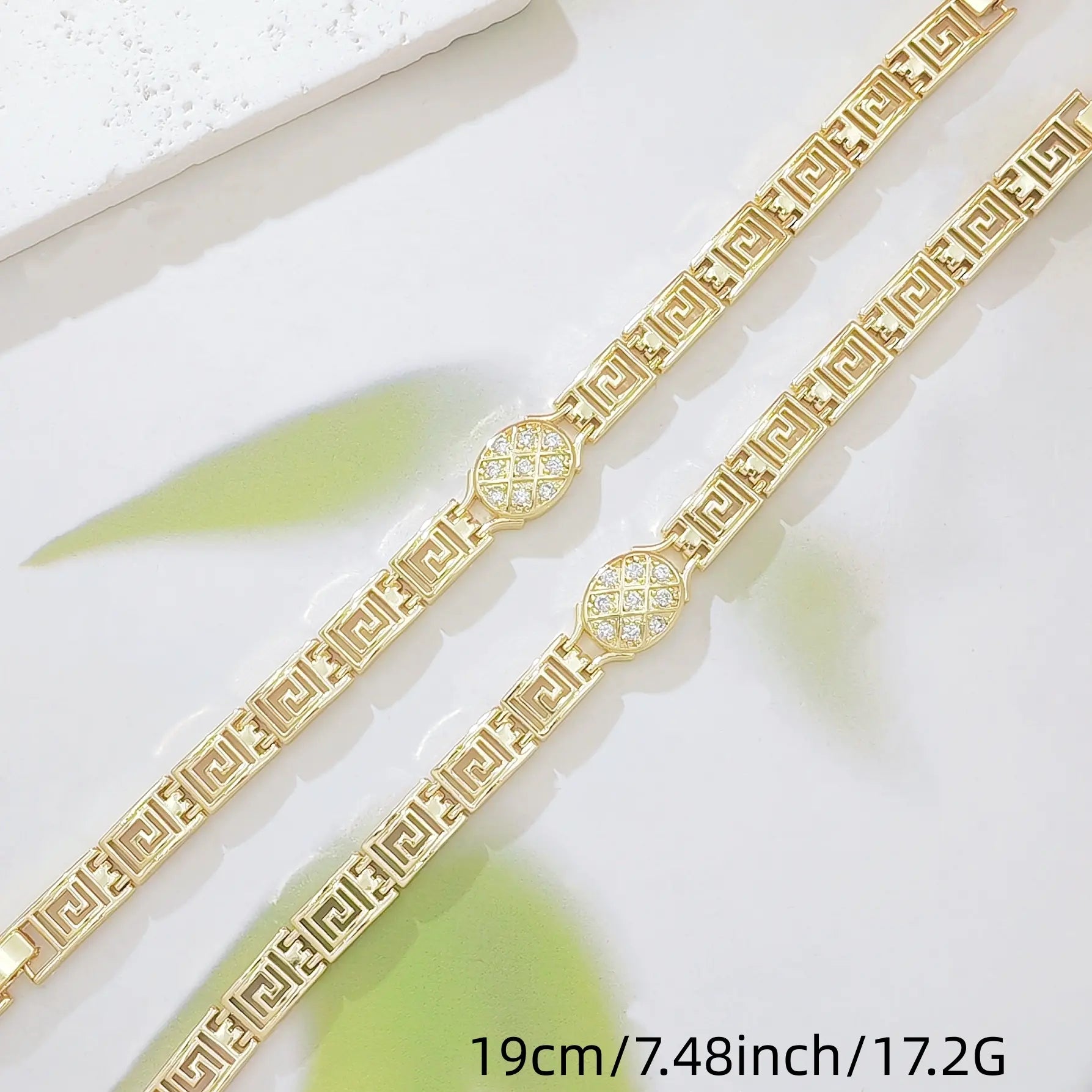 Greek Key Bracelet – 14K Gold Plated, Cubic Zirconia, Stackable