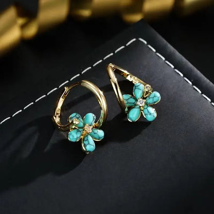"Turquoise Floral Clip-On Earrings