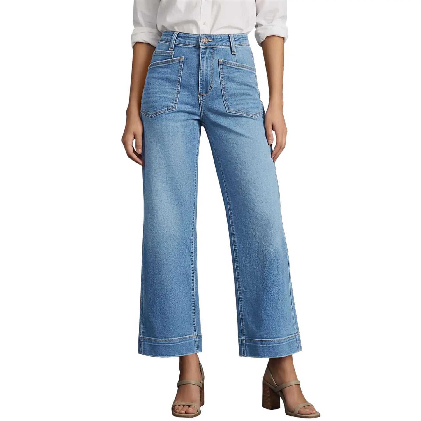 High-Waisted Capri Jeans – Stretchy, Frayed Distressed, Five Pockets, Women's