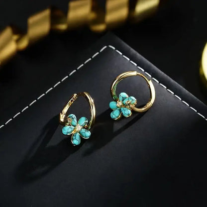 "Turquoise Floral Clip-On Earrings