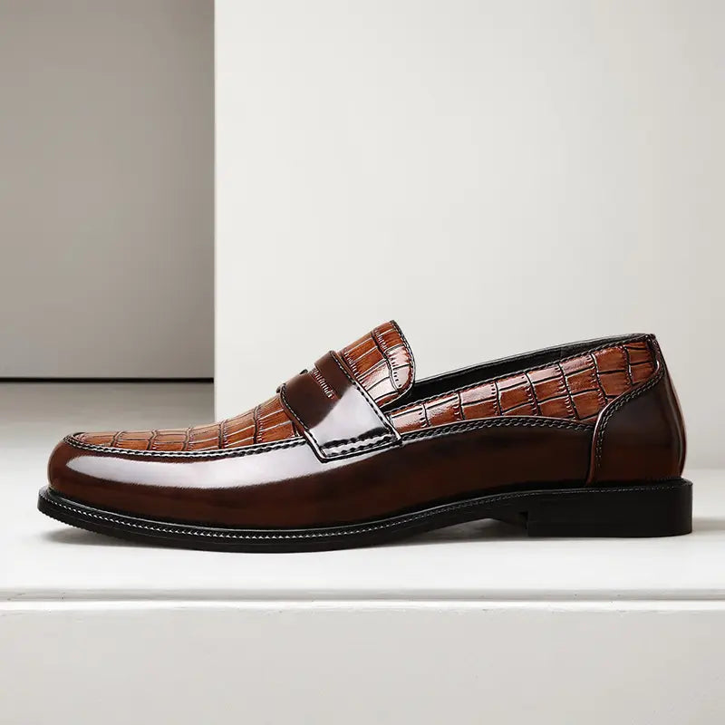 Men's Penny Loafers – Croc-Embossed Leather, Breathable, Rubber Sole, Slip-On