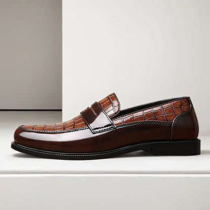 Men's Penny Loafers – Croc-Embossed Leather, Breathable, Rubber Sole, Slip-On