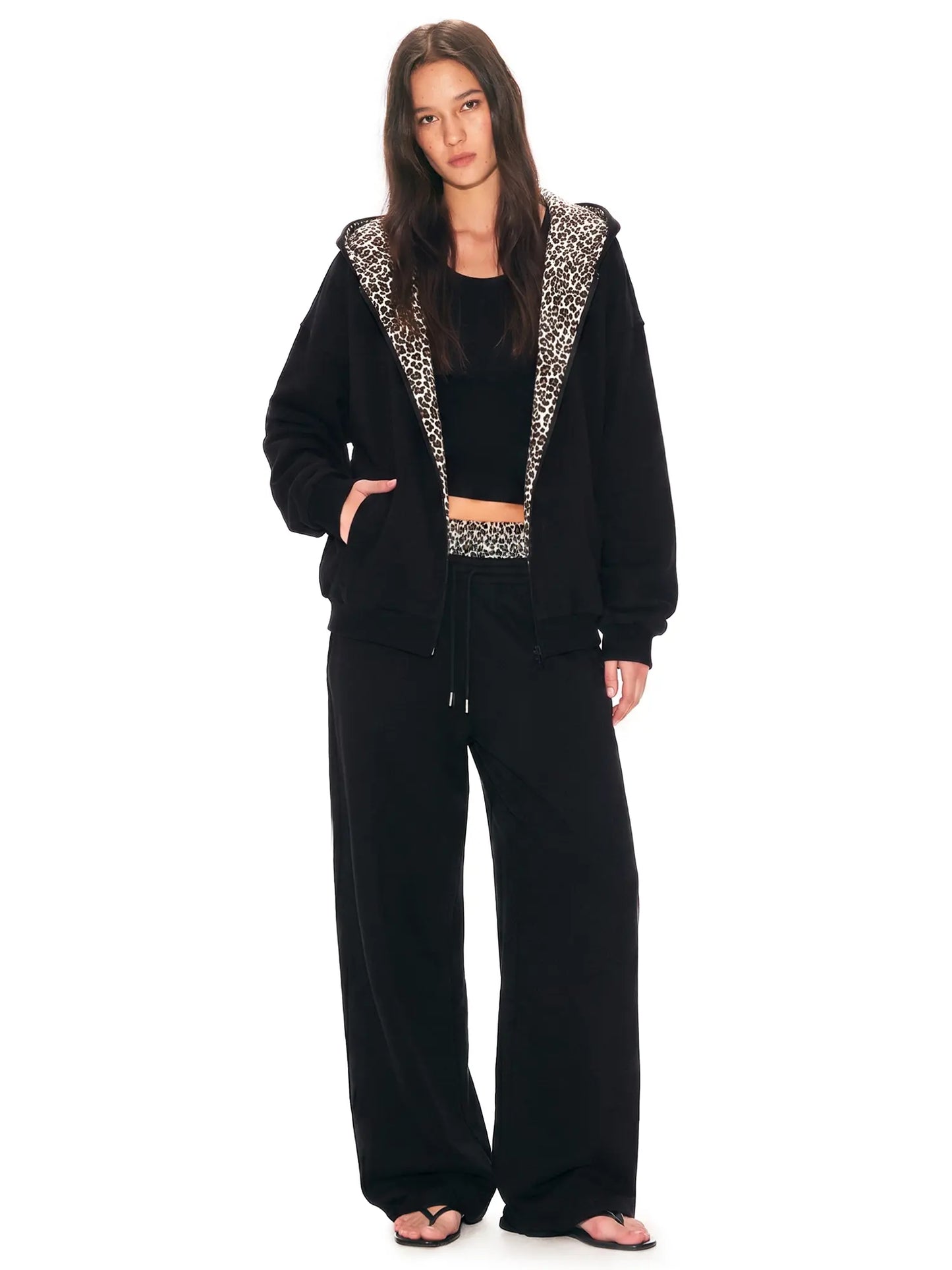 Leopard Print Zip-Up Hoodie – Oversized Cropped, Cute Ears Hood, Women Fleece