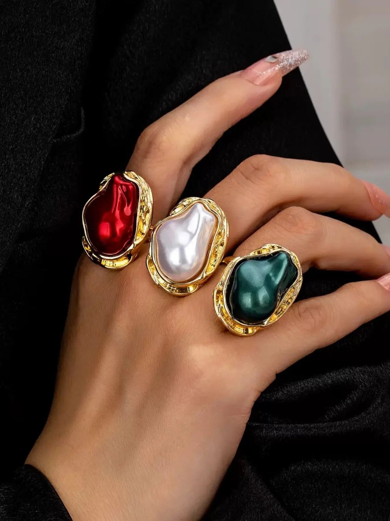Vintage Baroque Pearl Ring Set