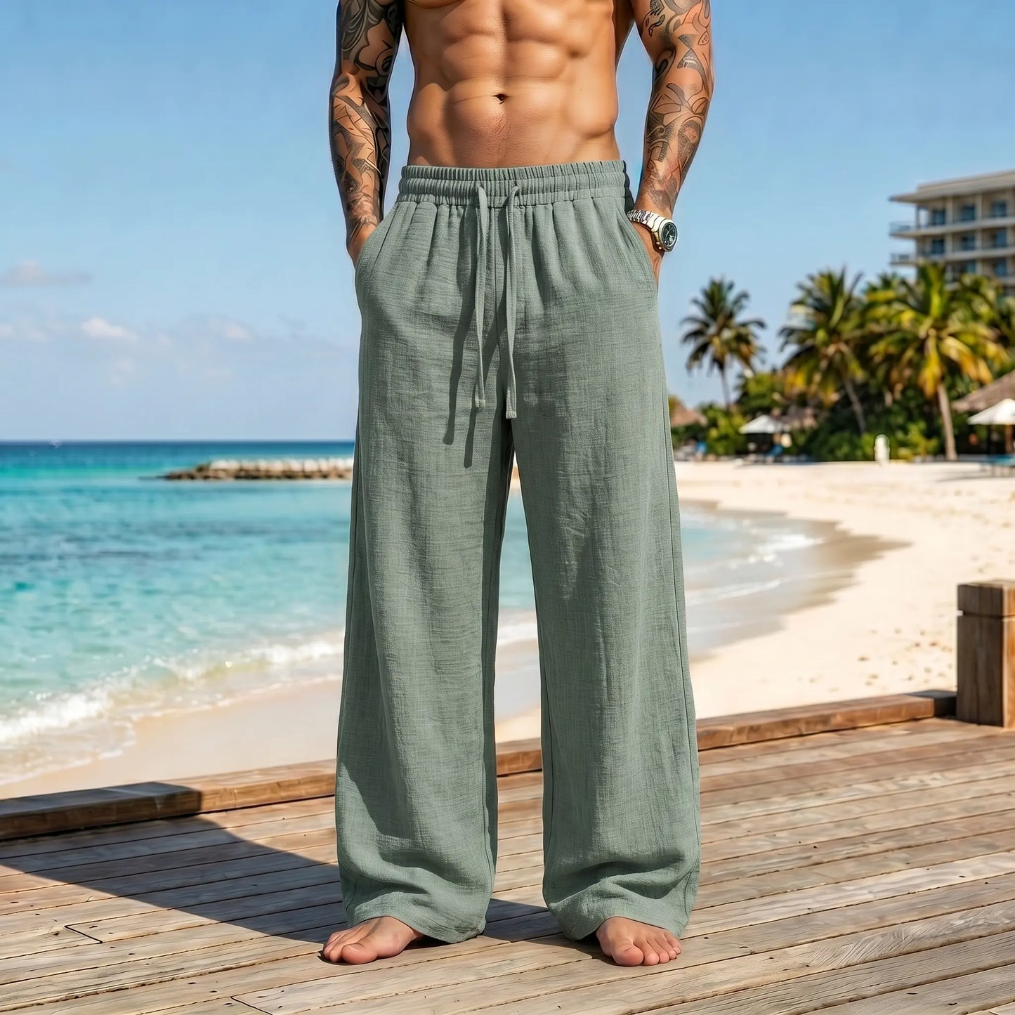 Men's Lightweight Casual Retro Pants – Loose Fit, Drawstring Tie