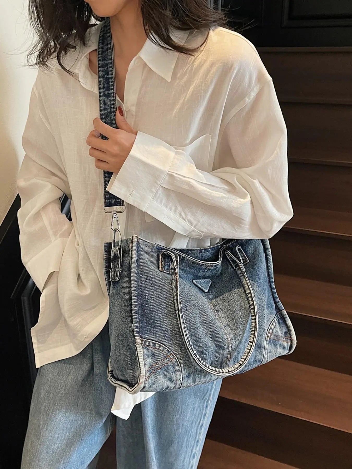 "Women's Washed Denim Tote Bag