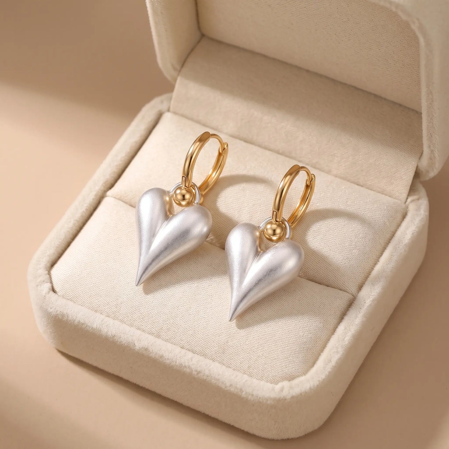 Brushed Heart Hoop Earrings