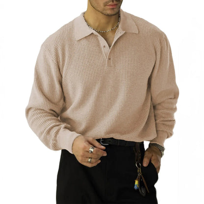 Men's Waffle Knit Quarter-Button Polo Sweater