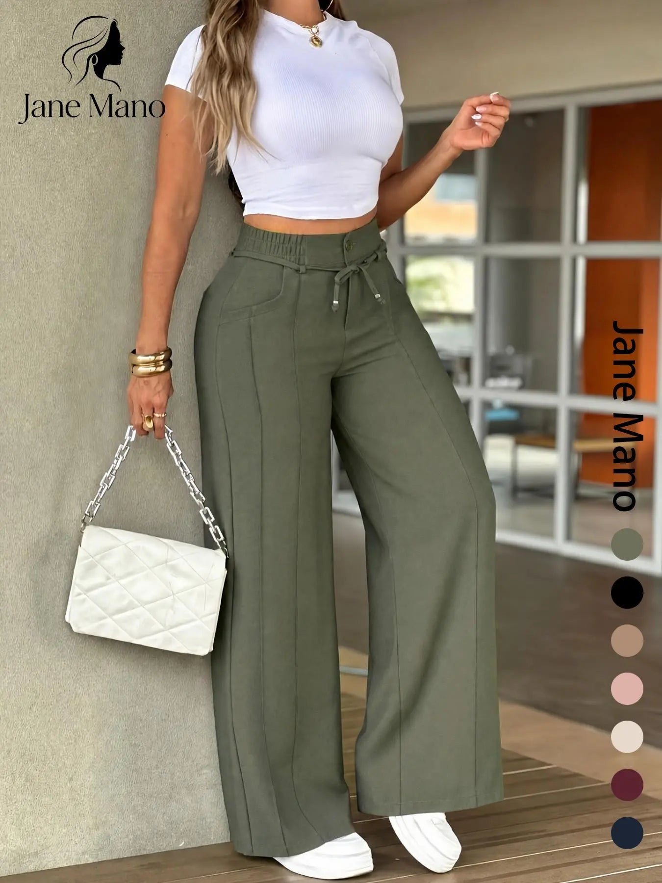 Women's Wide Leg Pants – High Waist Elastic Waistband, Straight-Leg Trousers