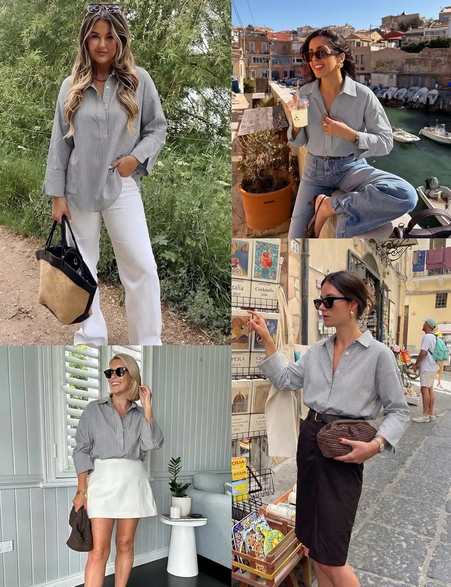 Women's Oversized Button-Down Henley Blouse