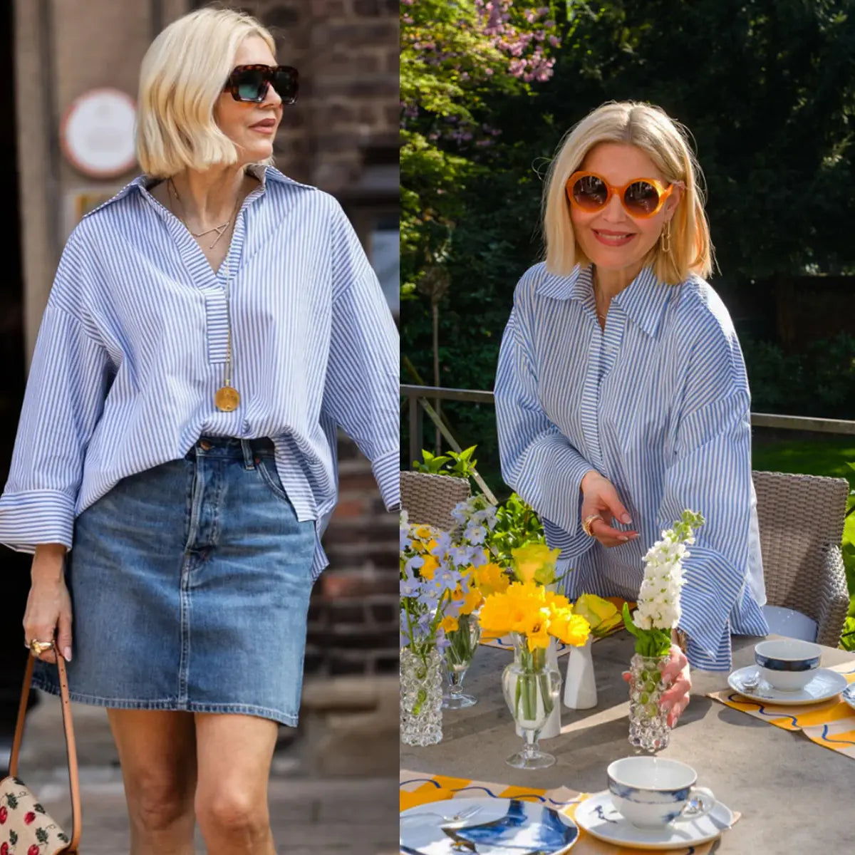 Women's Oversized Button-Down Henley Blouse