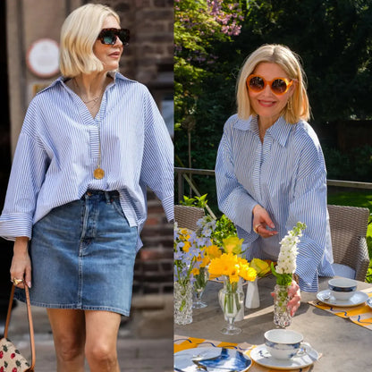 Women's Oversized Button-Down Henley Blouse