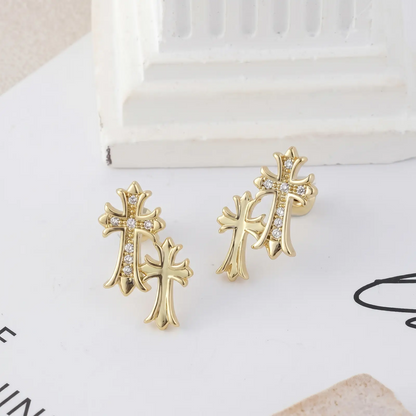  Cross Dangle Earrings – Zircon, 14K Gold Plated, Hypoallergenic