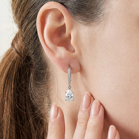 Moissanite Teardrop Earrings – S925 Sterling Silver, Leverback