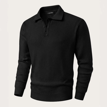 Men's Waffle Knit Quarter-Button Polo Sweater