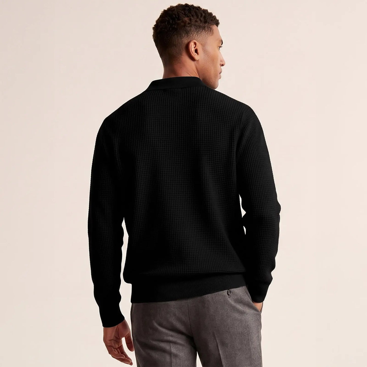 Men's Waffle Knit Quarter-Button Polo Sweater