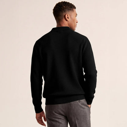 Men's Waffle Knit Quarter-Button Polo Sweater