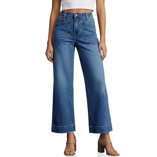 High-Waisted Capri Jeans – Stretchy, Frayed Distressed, Five Pockets, Women's