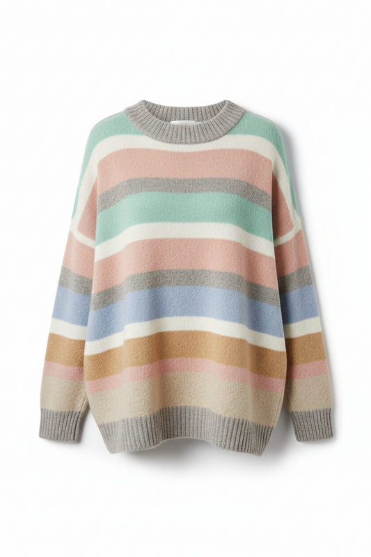 Women's Striped Crewneck Oversized Knit Top
